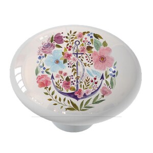 Anchor and Flowers Decorative Decorative Ceramic Round Drawer Knob