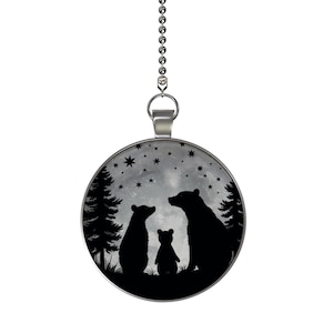 Bear Family in the Pines Under the Stars Glow in the Dark Ceiling Fan / Light Pull Pendant with Chain