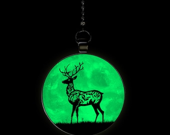 Botanical Deer Moon Glow in the Dark Ceiling Fan / Light Pull Pendant with Chain