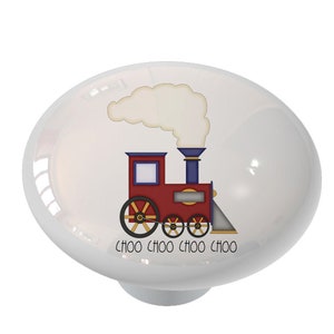 May include: A red, blue, and yellow cartoon train with a white smoke plume and the text "Choo Choo Choo Choo".