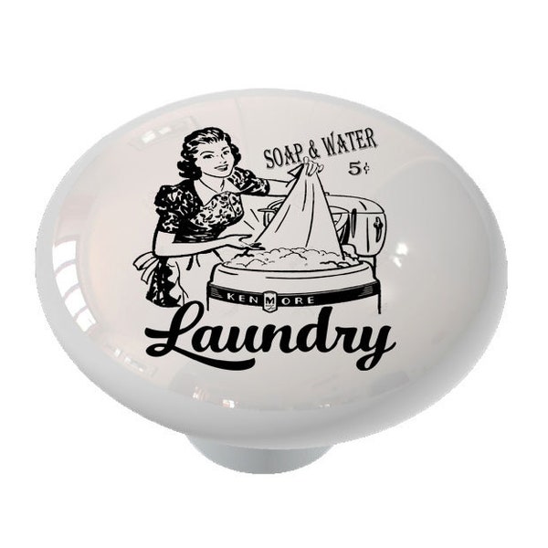 Mid Century Retro Soap and Water Laundry Room Round Drawer Knob