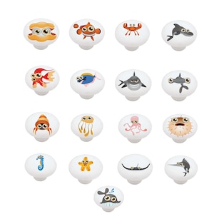 Set of 17 Under the Sea Animal Peepers Decorative High Gloss Ceramic Knobs
