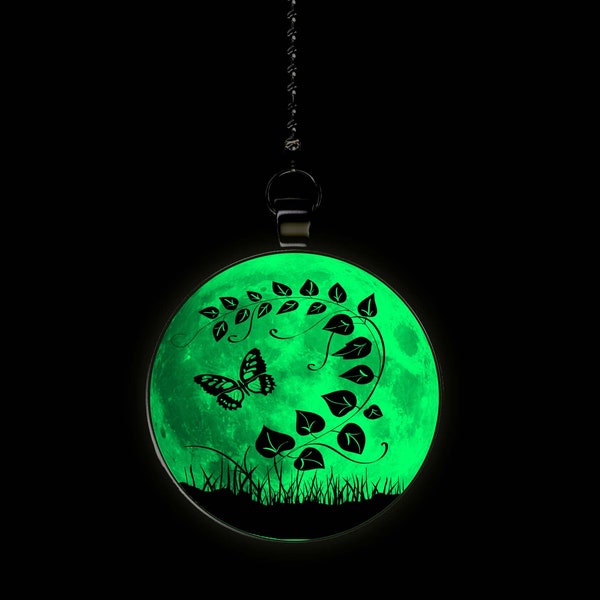 Elegant Butterfly Moon Glow in the Dark Ceiling Fan / Light Pull Pendant with Chain