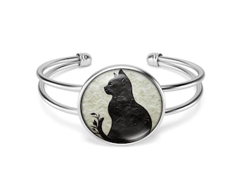 Cameo Style Art Deco Cat Bangle Cuff Bracelet or Leather Bracelet / You choose Style