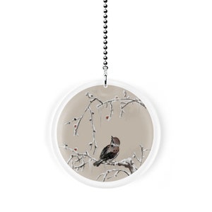 Asian Style Winter Bird in Berry Tree Fan Pull / Light Pull