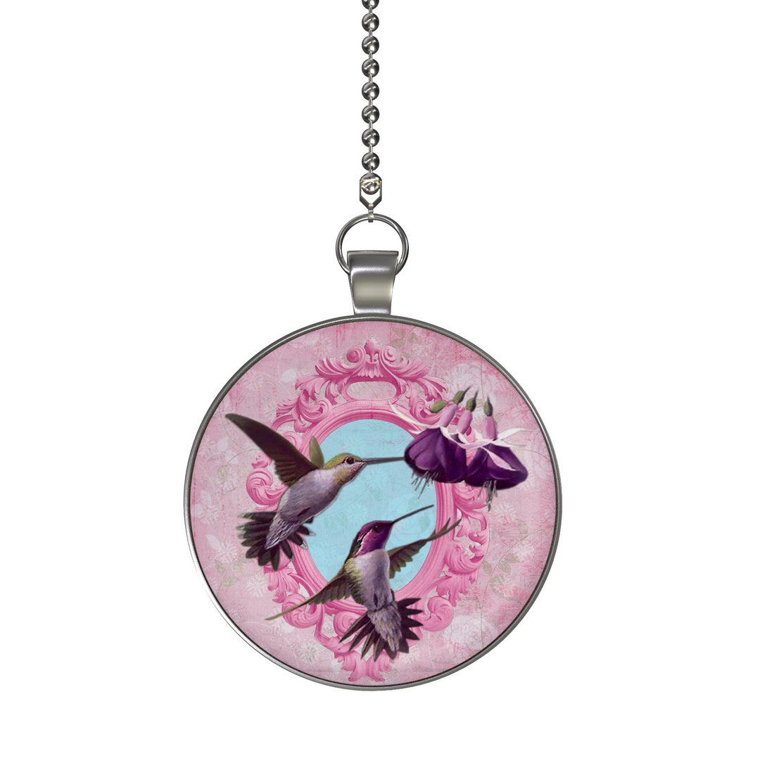 Set Of 2 Coordinating Rainbow Hummingbird Floral Fan/Light Pull Set