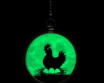 Hen on Nest Eggs Glow in the Dark Ceiling Fan / Light Pull Pendant with Chain