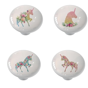 Set of 8 Plethora of Unicorns Decorative High Gloss Ceramic Knobs