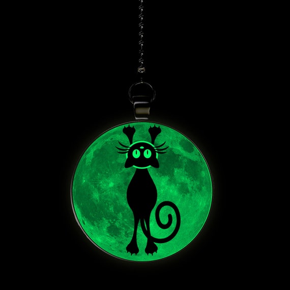 Cat Hanging On The Moon Glow In The Dark Ceiling Fan Light Pull Pendant With Chain