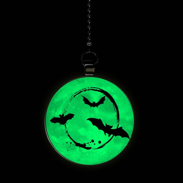 Halloween Bat Frenzy Moon Glow in the Dark Ceiling Fan / Light Pull Pendant with Chain