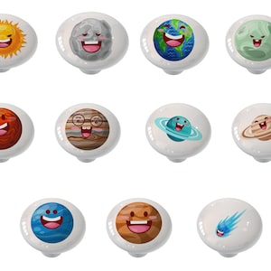 Set of 11 Happy Galaxy Space Theme Decorative High Gloss Ceramic Knobs