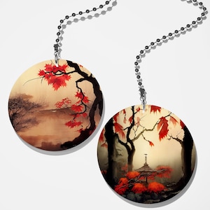 Set of 2 Coordinating Japanese Maple Forest Fan Pull / Light Pull
