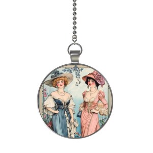 Elegant Victorian Springtime Ladies Ceiling Fan / Light Pull Pendant with Chain