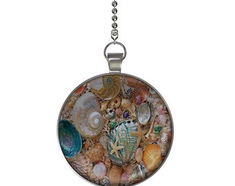 Seashell Beach Ceiling Fan / Light Pull Pendant with Chain