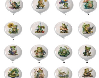 Whimsical Forest Frogs Set B Decorative Ceramic Round Drawer Knob