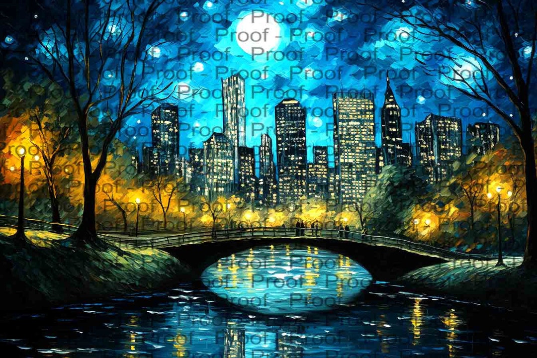 Starry Night Over Central Park New York City Skyline Art Print by Gina ...