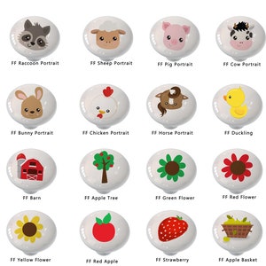 Farm Friends High Gloss Ceramic Drawer Knob  / You Choose Design