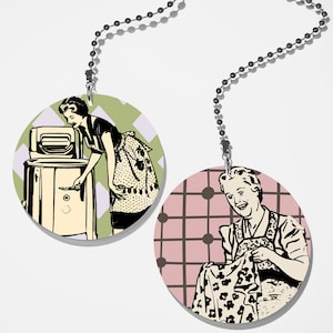 Set of 2 Coordinating Mid Century Laundry Ladies Fan Pull / Light Pull