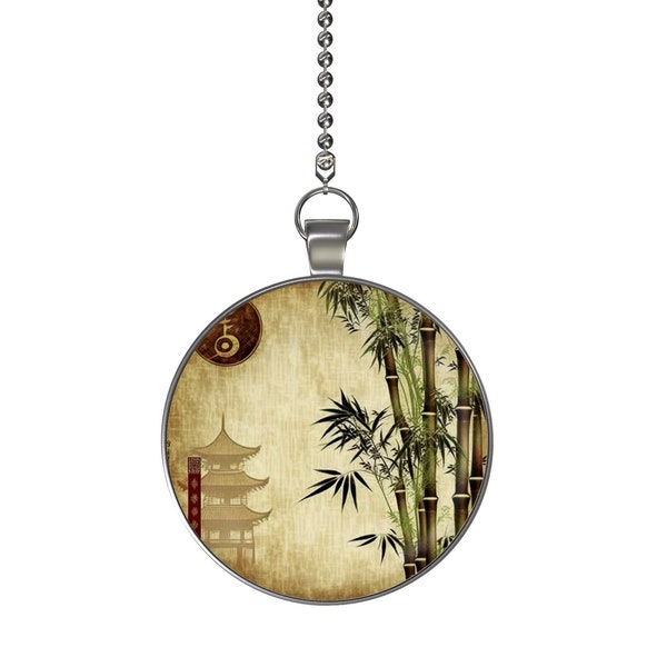 Oriental Abstract Bamboo Ceiling Fan / Light Pull Pendant with Chain