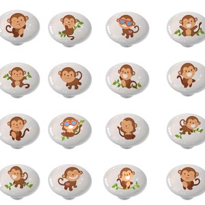 Set of 16 Cheeky Monkey Decorative High Gloss Ceramic Knobs