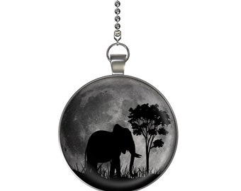 Elephant Jungle Moon Glow in the Dark Ceiling Fan / Light Pull Pendant with Chain