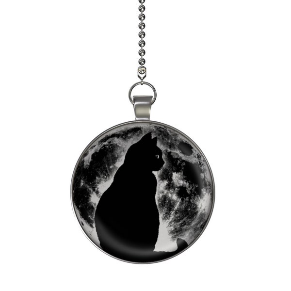 Cat Moon Glow in the Dark Ceiling Fan / Light Pull Pendant with Chain