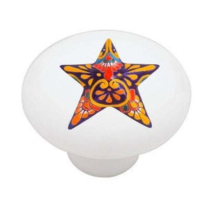 Talavera Star Decorative Round  Ceramic Drawer Knob