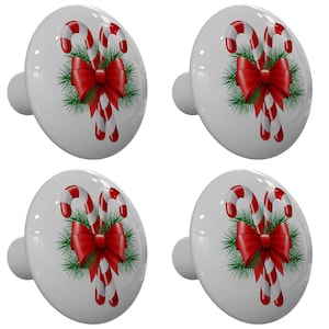 Set of 4 Christmas Holiday Candy Canes Drawer Knobs