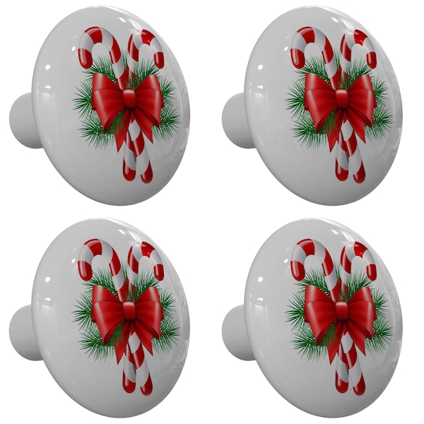 Set of 4 Christmas Holiday Candy Canes Drawer Knobs