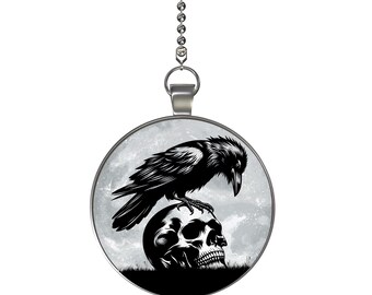 Crow and Skull Moon Glow in the Dark Ceiling Fan / Light Pull Pendant with Chain