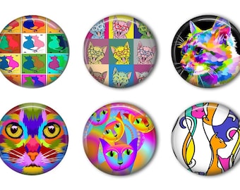 Colorful Cats Round Refrigerator Magnet Set