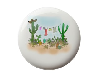South West Laundry Cactus Decorative Ceramic Round Drawer Knob