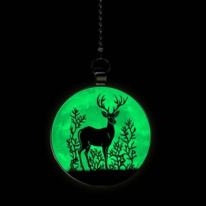 Deer in the Winter Branches Glow in the Dark Ceiling Fan / Light Pull Pendant with Chain