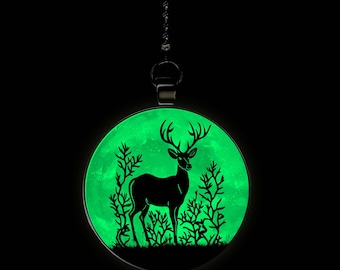 Deer in the Winter Branches Glow in the Dark Ceiling Fan / Light Pull Pendant with Chain