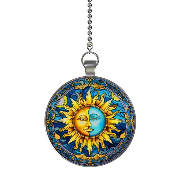 Celestial Kissing Sun and Moon Ceiling Fan / Light Pull Pendant with Chain - You Choose Single or Double Sided