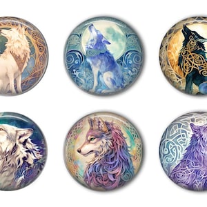 Mystical Wolves Round Refrigerator Magnet Set