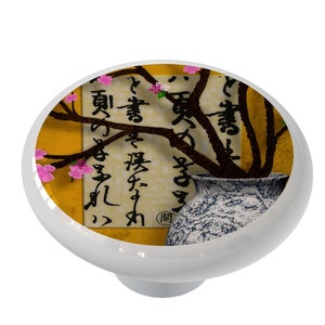Oriental Cherry Blossoms Decorative Decorative Round Decorative Ceramic Round Drawer Knob