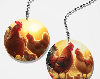 Set of 2 Coordinating Chicken Farm Sunset Fan Pull / Light Pull