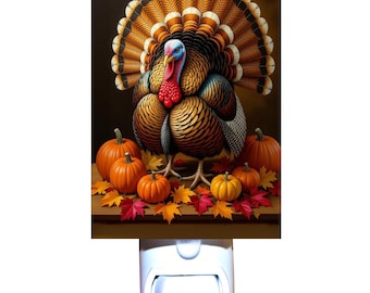 Festive Thanksgiving Turkey and Pumpkins Decorative Night Light / 2 Shapes to Choose From