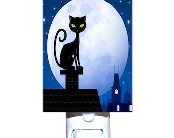 Cat on a Moonlit Rooftop Decorative Night Light