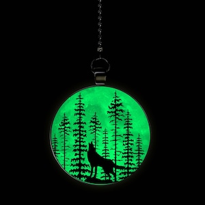 Wolf Howling in the Tall Pines Glow in the Dark Ceiling Fan / Light Pull Pendant with Chain