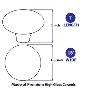 Puede incluir: Pomo de armario de cer&aacute;mica blanca con acabado de alto brillo. El pomo mide 2,5 cm de largo y 3,8 cm de ancho. El texto dice "Made of Premium High Gloss Ceramic."