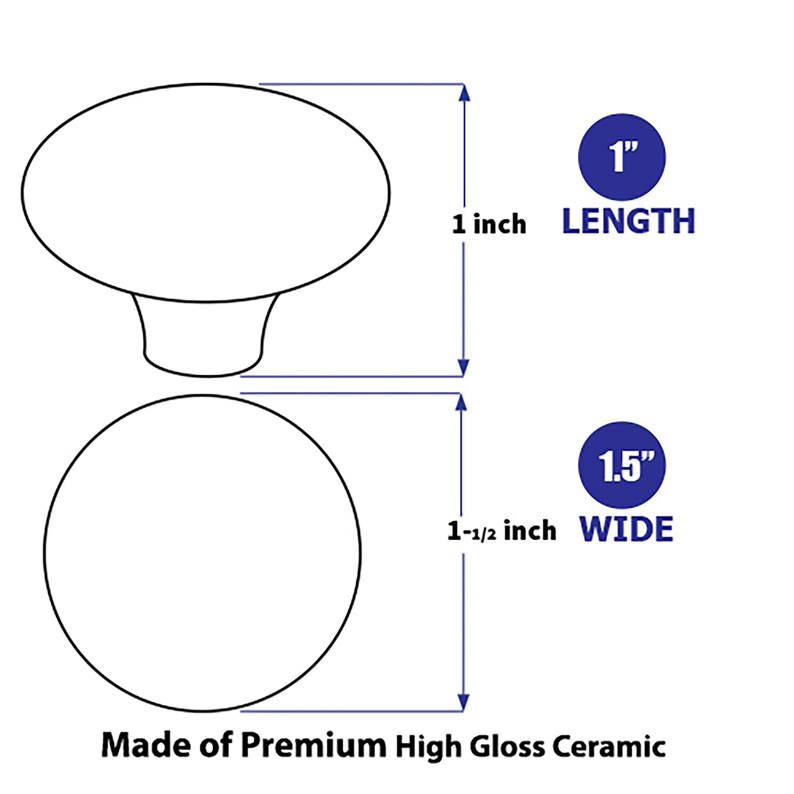 Puede incluir: Pomo de armario de cer&aacute;mica blanca con acabado de alto brillo. El pomo mide 2,5 cm de largo y 3,8 cm de ancho. El texto dice "Made of Premium High Gloss Ceramic."