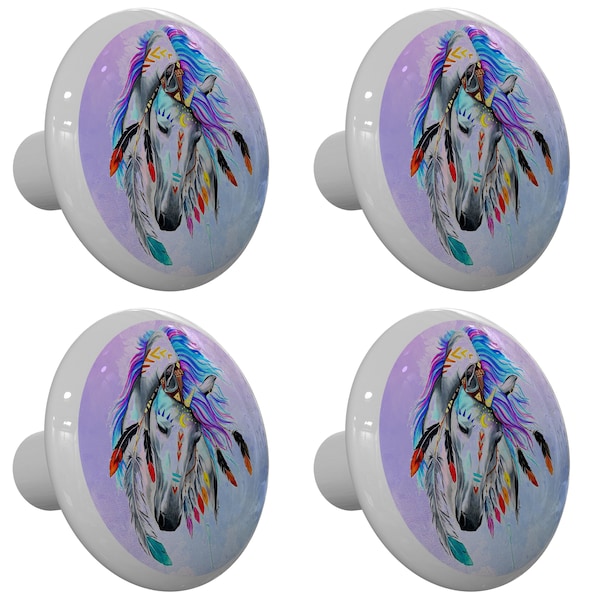 Set of 4 Native American War Horse Drawer Knobs