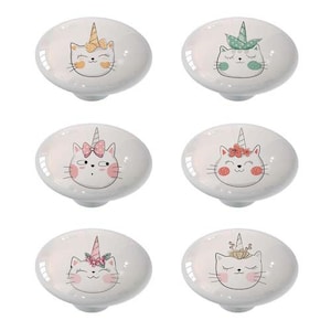 Set of 6 Caticorn Decorative High Gloss Ceramic Knobs