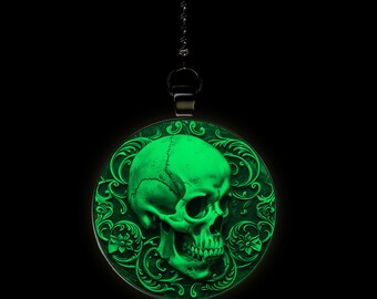 Skull Cameo Glow in the Dark Ceiling Fan / Light Pull Pendant with Chain