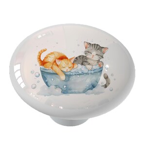 Sleepy Bath Time Cats Round  Ceramic Drawer Knob