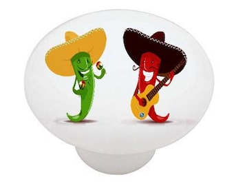 Red and Green Mexican Chili Peppers Decorative Round  Ceramic  Ceramic Drawer Knobs