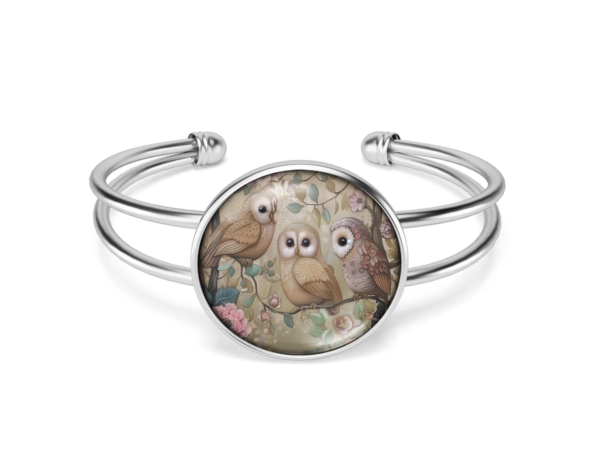 Timeless Owl Trio Bangle Cuff Bracelet