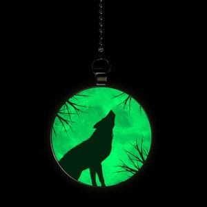 Winter Branch Wolf Glow in the Dark Ceiling Fan / Light Pull Pendant with Chain
